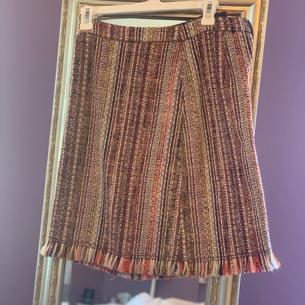 Colorful Tweed Skirt with Fringe Hem